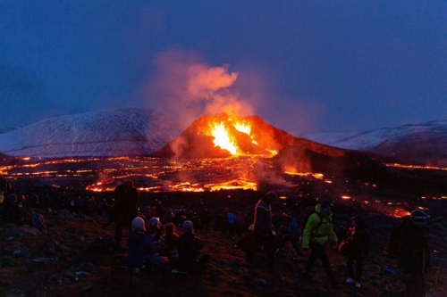 Lava flows after new volcanic eruption in southwest Iceland