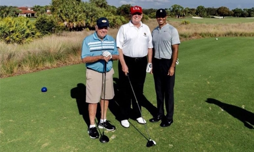 Trump plays golf in Florida with Tiger Woods, Jack Nicklaus