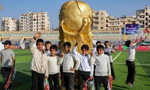 Children in Syria's Idlib hold their own football world cup