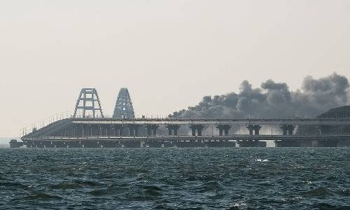 Explosion destroys part of Crimea bridge crucial to Russian war effort