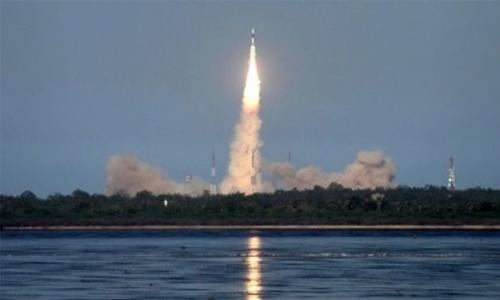 India shows off space prowess with launch of mega rocket