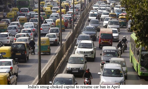 India's smog-choked capital to resume car ban in April