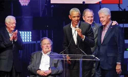 Ex-presidents team up for hurricane aid