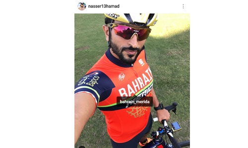 Shaikh Nasser posts Bahrain Merida jersey 