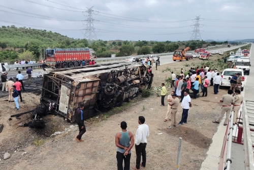 25 dead after bus catches fire in India