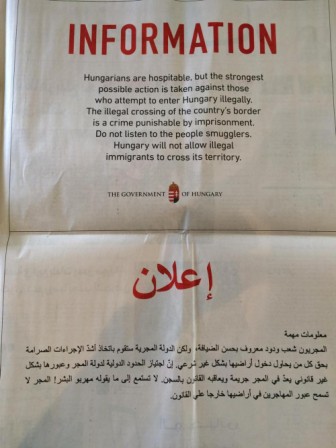 Hungary places ads in Lebanese press warning off migrants