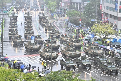 South Korea stages first military parade in a decade