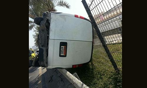 Armored vehicle overturn on highway