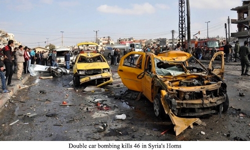 Double car bombing kills 46 in Syria's Homs