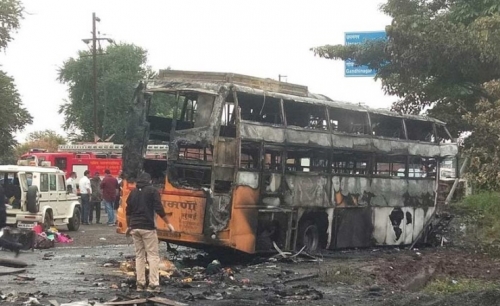 At least 12 dead, over 30 injured in bus fire in India's Nashik city
