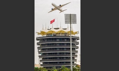 Gulf Air Performs a Low Emission Flypast At Bahrain Grand Prix