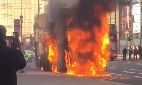 Double-decker bus bursts into flames outside Liverpool Street station in London