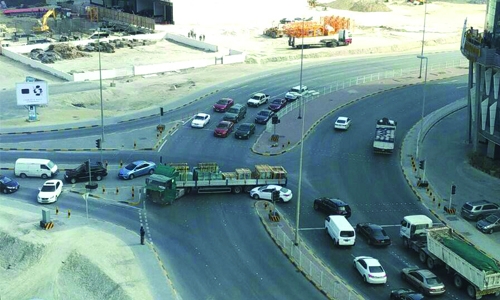 Trailer blocks road in Juffair