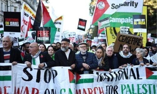 Thousands march in London at Armistice Day pro-Palestinian demo