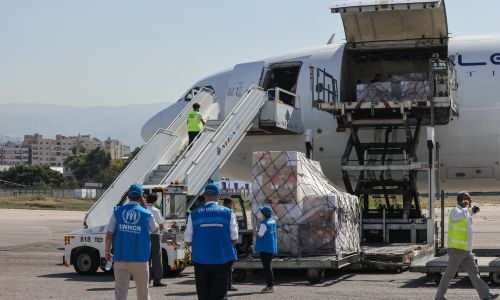 Lebanon receives first UN aid plane