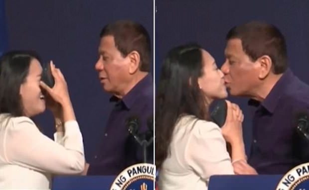 Philippines President locks lips with Korean woman on stage 