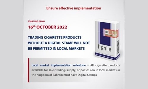 Cigarette products in Bahrain require digital stamps from October 16