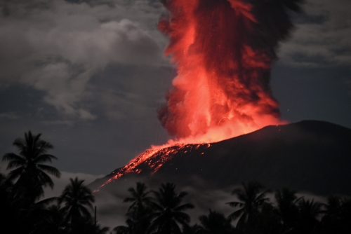 Indonesia’s Mount Ibu erupts,  spews hot lava and smoke