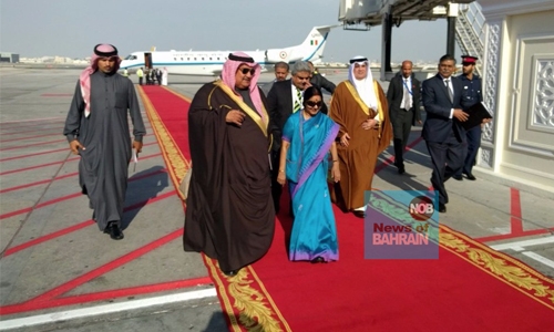 India’s External Affairs Minister Sushma Swaraj arrived in Bahrain