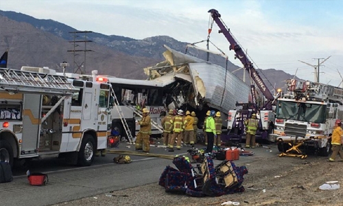 13 dead in California tour bus, truck crash