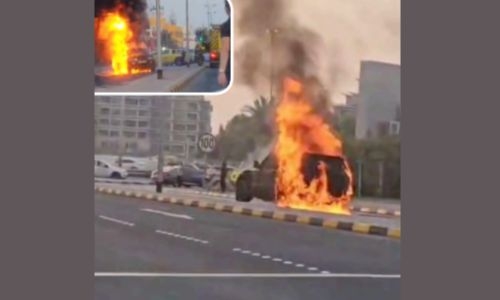 Driver injured as car catches fire