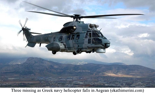 Three missing as Greek navy helicopter falls in Aegean