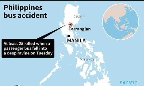  25 killed as Philippine bus plunges into ravine