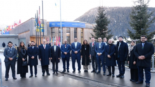 HH Shaikh Isa bin Salman bin Hamad Al Khalifa attends the “New Approaches to Measuring Growth Beyond GDP” session at Davos