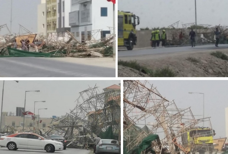 Windy weather topple steel scaffolding, causes major roadblock 